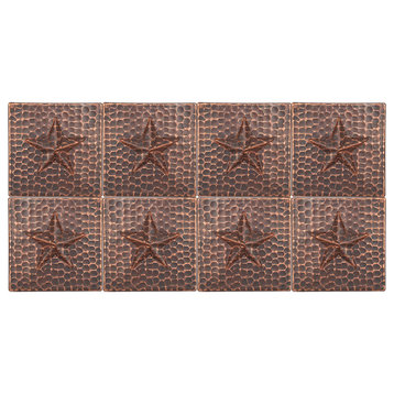 Hammered Copper Star Tile, 4"x4", Set of 8