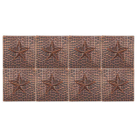 Hammered Copper Star Tile, 4"x4", Set of 8