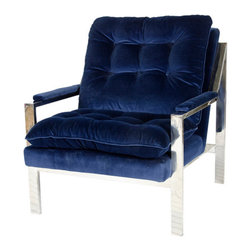 Worlds Away Cameron Nickel w/ Navy Blue Velvet - Upholstery Fabric