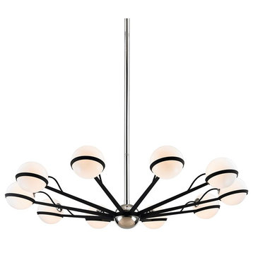 Ace 10 Light Chandelier Large, Carb Black With Polished Nickel Accents