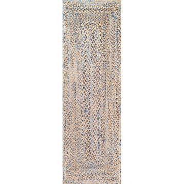 Hand Braided Twined Jute and Denim Area Rug, Blue, 2'6"x8' Runner