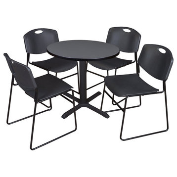 5 Pieces Dining Set, Laminated Round Table & 4 Contoured Chairs, Black/Gray