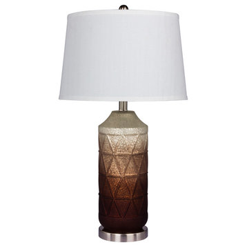 27.5" Diamond Patterned, Column Table Lamp, Brown