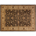 Bareens Designer Rugs - Oriental Ziegler Brown Ivory Hand-Knotted Wool Rug - 9'8'' x 12'9'' - Enhance the ambiance of your home with this magnificent Persian-influenced Turkish hand-knotted rug made by skilled artisans capable of creating the most exceptional vegetable dyes and hand-spun wool. This exquisite handmade rug is a one-of-a-kind Peshawar Kafkaz, otherwise identified as Chobi, Chobi Peshawar, Oushak, or Ziegler rug. These handmade rugs are crafted in Pakistan utilizing superior-quality wool imported from Australia, New Zealand, and Korea in two types of weaves: the Persian weave and the Mori weave. This rug is meticulously crafted by hand using the finest natural vegetable dyes extracted from local plants. The artisans use a blend of hand-spun local and fine merino wool, resulting in a rug with a compelling texture, higher lanolin content, and longer staple. The artisans occasionally incorporate natural or artificial silk into the pile to enhance specific motifs. The finished product is an awe-inspiring execution of flawless design and an understated palette that exudes elegance.