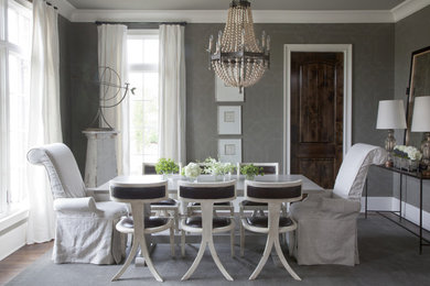 Dining room - transitional dining room idea in Nashville with gray walls
