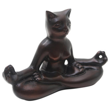 Novica Handmade Cat Meditation Cement Statuette