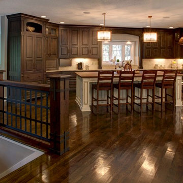 Rustic Alder cabinetry with painted and glazed island.