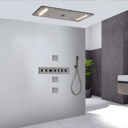 Led Mist Rainfall Shower System, Hand Shower and Jetted Body Sprays, Brushed Nic - Showerheads And Body Sprays