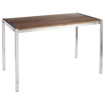 Contemporary Dining Table, Stainless Steel Finished Legs With Walnut Wooden Top