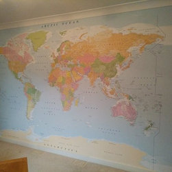 Colourful World Map with Antarctica wallpaper - Home Decor