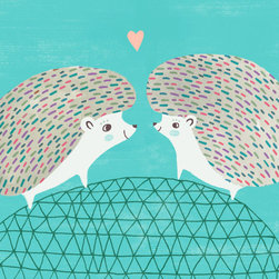 Oopsy Daisy, Fine Art for Kids - "Hedgie Love - Teal" Posters That Stick by Sarah Walsh - Kids Wall Decor