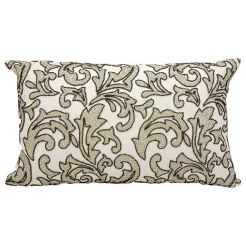 Mina Victory Luminecence Beaded Leaves Silver Throw Pillow