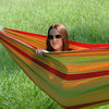 Brazilian Style Double Hammock With Bamboo Stand, Yellow Green and Red Stripes