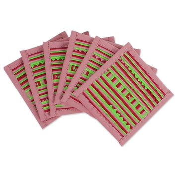 Lahu Pink Cotton Blend Coasters, Set of 6