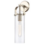 Innovations Lighting - 1-Light Sconce, Brushed Satin Nickel, Clear - An elegant twist on industrial lighting, Pilaster boasts a metal base with long dramatic glass cylinders filled with equally extraordinary Edison style bulbs.