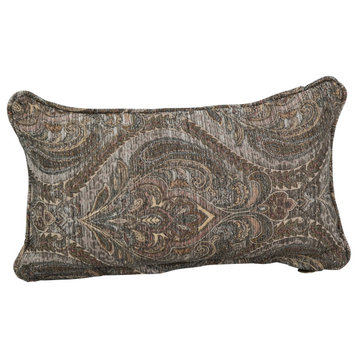 18" Double-Corded Patterned Jacquard Chenille Throw Pillow, Gray Damask