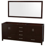 Wyndham Collection - Sheffield Double Bathroom Vanity With Mirror, 80" - Wyndham Collection Sheffield 80" Double Bathroom Vanity in Espresso, No Countertop, No Sinks, and 70" Mirror