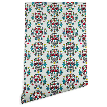 Deny Designs Andi Bird Sugar Skull Tattoo Slate Wallpaper, Blue, 2'x4'