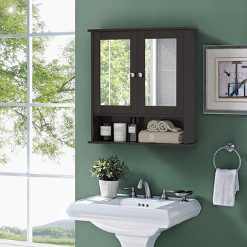 Costway Wall Mount Mirror Cabinetr Brown