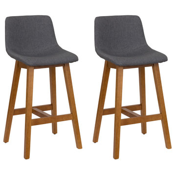 Nora Gray Upholstered Counter Height Barstools with Wood Legs - Set of 2
