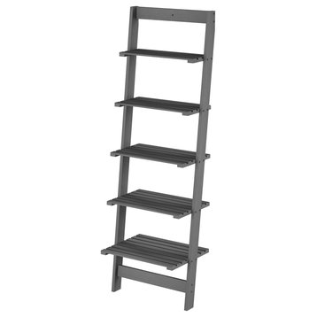 Skinny Ladder Bookshelf 5-Tier Shelving Unit Farmhouse Decor, Black, Gray