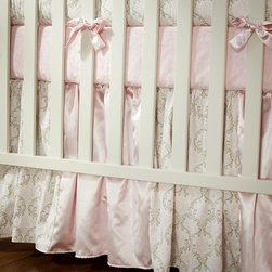 Pink and Taupe Damask Crib Skirt - Baby Bedding