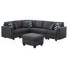 Six Seat Fabric Reversible Modular Sectional Sofa with Ottoman-Dark Gray