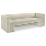 Meridian Furniture - Henson Velvet Upholstered Sofa, Cream - Spice up your living room or den with this Henson velvet sofa. This handsome chair has a boxy design that suits any contemporary room with ease. It's covered in rich cream velvet that's luxuriously soft to the touch and against the body, making it everyone's favorite seat. The solid wood frame of this modern sofa adds durability, resilience, and long-lasting enjoyment to this sofa, making it look right at home in your up-to-the-minute space.