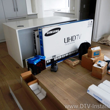 Samsung UHD TV and Lutron Sivoia QS Triathlon shades ready for installation