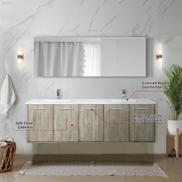 Fairbanks Bath Vanity, Chrome Faucet, 72", Quartz Top, Vanity Complete Set