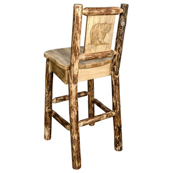Montana Woodworks Glacier Country 30" Handcrafted Barstool with Back in Brown