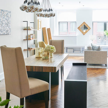 Wood accents in the dining room compliment the existing hardwood floors