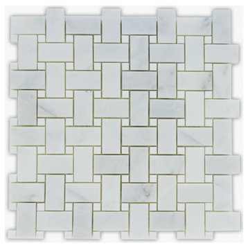 Asian Statuary and Thassos Polished 1x2 Basket Weave Marble Mosaic
