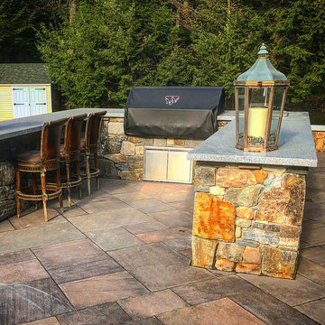 Interior Fireplace Surround with Wood Burning Insert, Expansive Outdoor Living