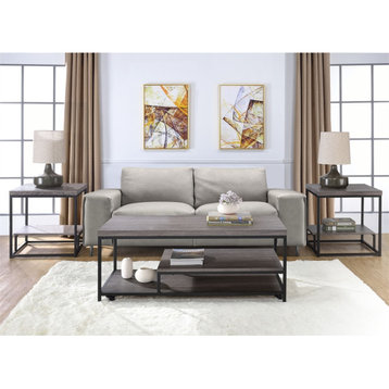Bowery Hill 3-Piece Wood and Metal Coffee Table Set in Gray Oak
