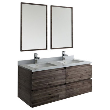Fresca Formosa 48" Wall Hung Double Sinks Bathroom Vanity with Mirrors in Brown