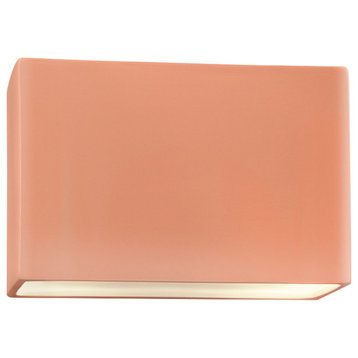 Ambiance Large Wide Rectangle Wall Sconce , Open, 12", Gloss Blush, LED
