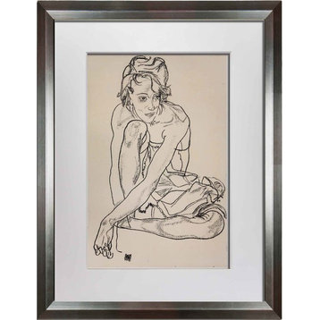 Egon Schiele Limited Edition Lithograph, 1918 Woman Crouching, Sign, Framed