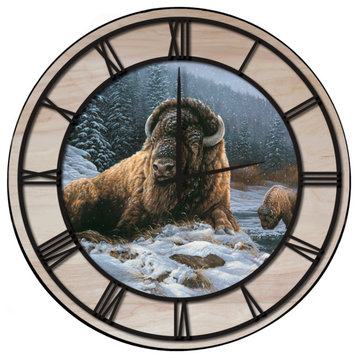 Wall Clock With Woodgrain Accent, Spirit of the Wild, Black Numbers 24"x24"