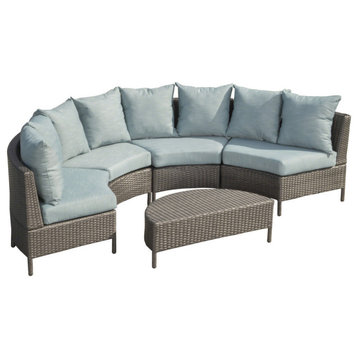 GDF Studio 5-Piece Venice Outdoor 4 Seater Curved Wicker Sectional Sofa Set