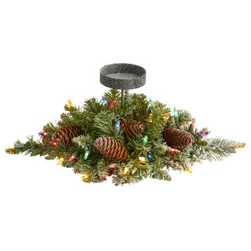 16" Flocked Faux Christmas Pine Candelabrum With 35 Lights and Pine Cones