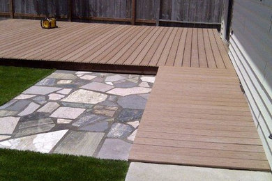 Inspiration for a mid-sized timeless backyard outdoor kitchen deck remodel in San Francisco with no cover