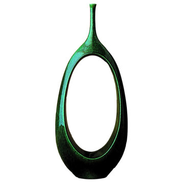Mid Century Modern Open Oval Ring Vase Green Sculpture Retro Bottle 22"