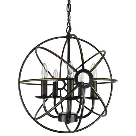 Dover 5-Light Antique Bronze Vintage Globe Cage Chandelier, 16" Farmhouse