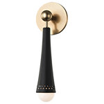 Hudson Valley Lighting - Tupelo 1 Light LED Wall Sconce, Aged Brass Finish, White Opal Glass - Evocations of geometry, nature, and organic chemistry all ring off our Tupelo family. LED light sources glow from within white opal diffusers designed to look snugly wedged into Tupelo's black cones. A double-row of perforation allows this light to shine through the holes in the textural black metal. On both an engineering and design front, Tupelo's a contemporary piece.