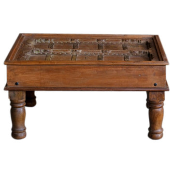 Antique Door Coffee Table, Patio Table, Haveli Window Brown Rustic Table