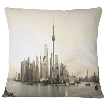Shanghai S Modern Architecture Cityscape Photo Throw Pillow, 18"x18"