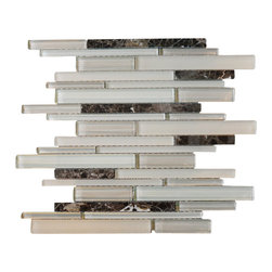 Glossy and Matte Off White With Dark Emperador Random Brick Straight Pattern Gla - Home Accessories & Decor