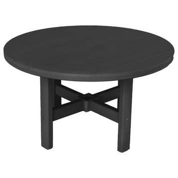 Phat Tommy Round Outdoor Coffee Table - Poly Resin Conversation Table, Black