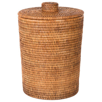 La Jolla Rattan Waste Basket With Plastic Insert, Large, Honey-Brown